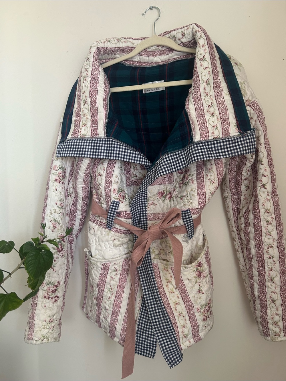 Quilted Floral Belted Jacket in Blush Pink and Cream